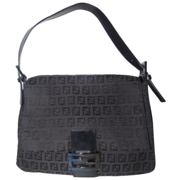Fendi Mamma Zucco Black Shoulder Bag Zucchino Print Canvas And Leather - Picture 1 of 12